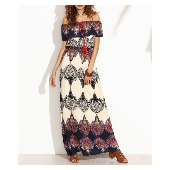MBM Unlimited Dresses & Skirts - Multicolor Off Shoulder Boho Maxi Dress